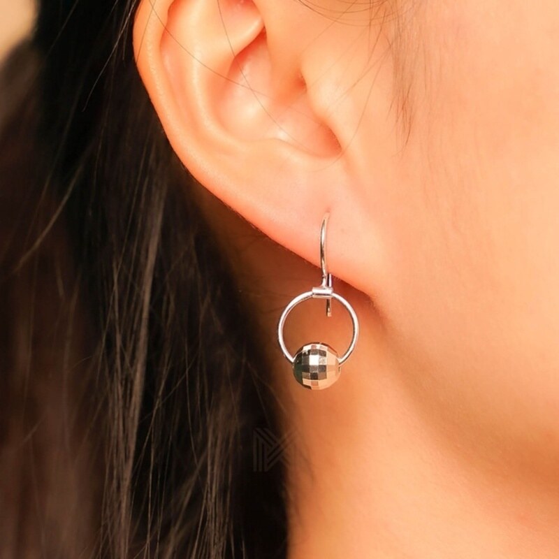 MILLENNE Minimal Faceted Ball Open Circle Rose Gold Hook Earrings with 925 Sterling Silver