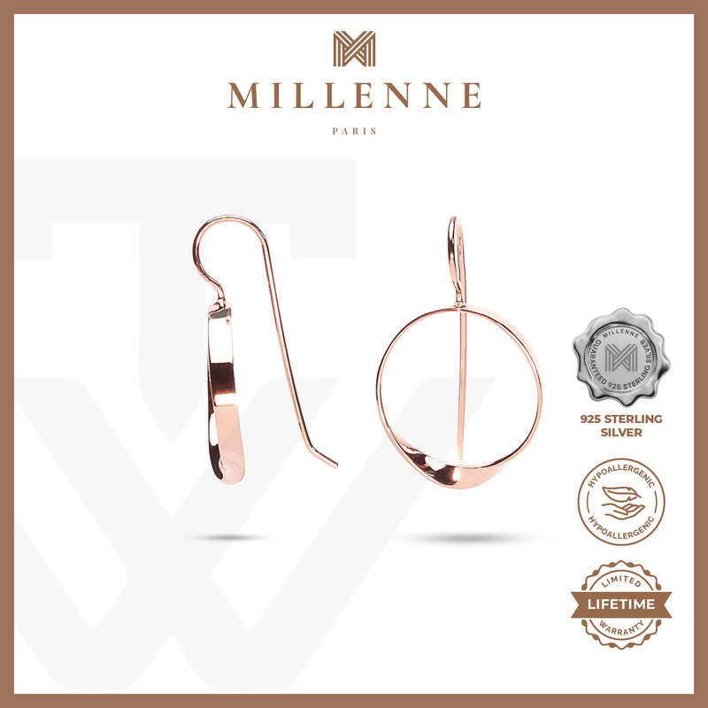 MILLENNE Minimal Circle Arched Rose Gold Hook Earrings with 925 Sterling Silver