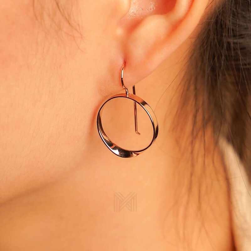 MILLENNE Minimal Circle Arched Rose Gold Hook Earrings with 925 Sterling Silver