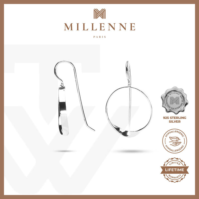 MILLENNE Minimal Circle Arched Silver Hook Earrings with 925 Sterling Silver