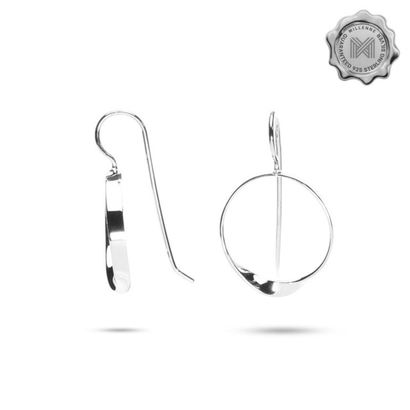 MILLENNE Minimal Circle Arched Silver Hook Earrings with 925 Sterling Silver