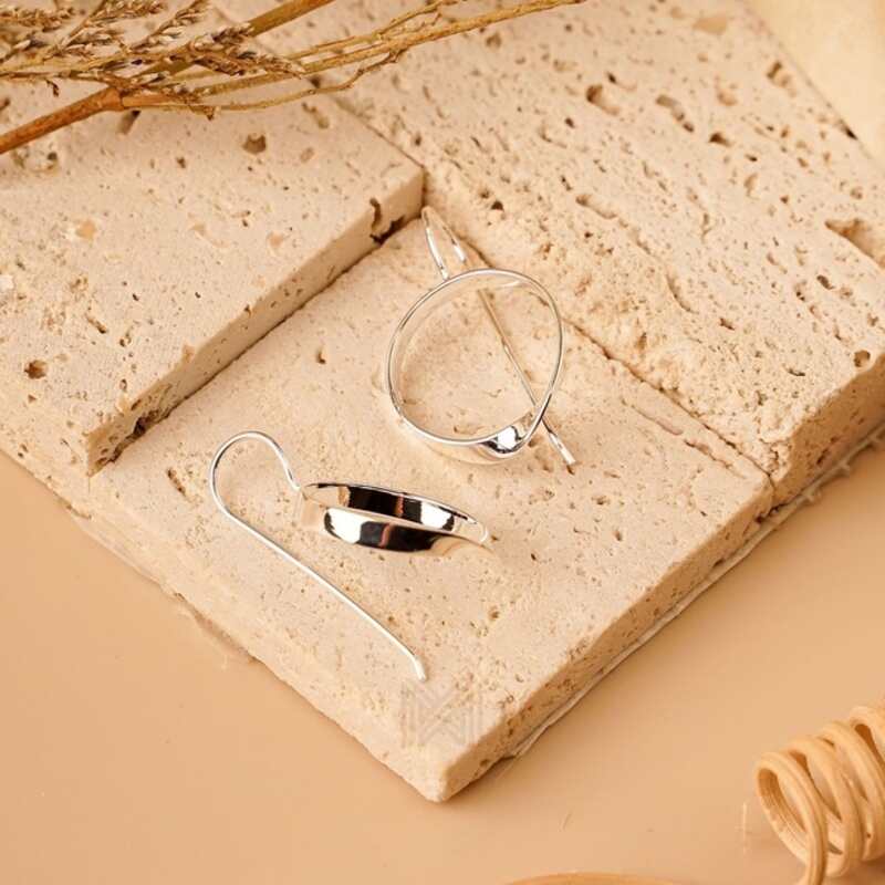 MILLENNE Minimal Circle Arched Silver Hook Earrings with 925 Sterling Silver