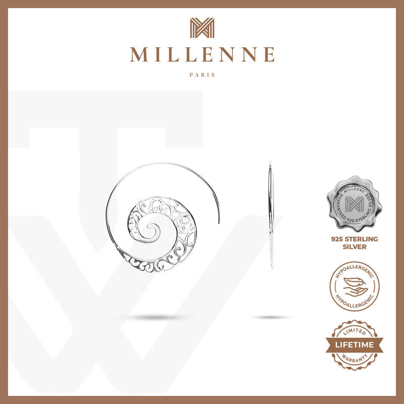 MILLENNE Millennia 2000 Floral Art Wave Rose Gold Hoop Earrings with 925 Sterling Silver