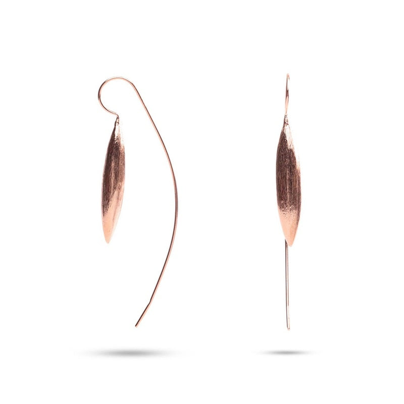 MILLENNE Minimal Brushed Marquise Curve Rose Gold Threader Earrings with 925 Sterling Silver