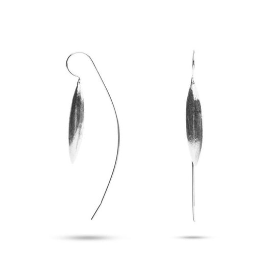 MILLENNE Minimal Brushed Marquise Curve Silver Threader Earrings with 925 Sterling Silver