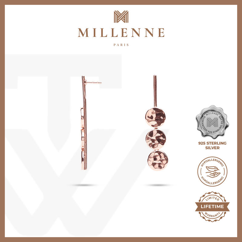 MILLENNE Minimal Hammered Discs Stud Rose Gold Drop Earrings with 925 Sterling Silver