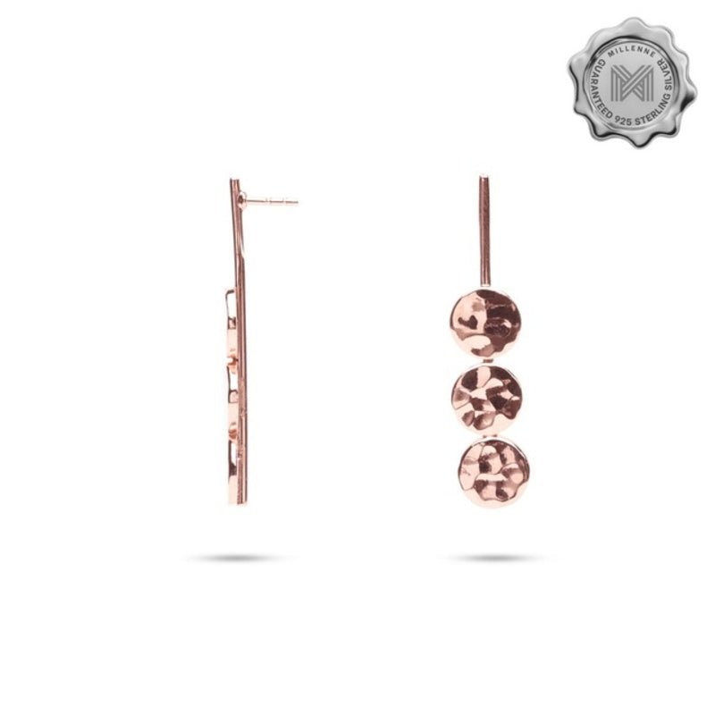 MILLENNE Minimal Hammered Discs Stud Rose Gold Drop Earrings with 925 Sterling Silver