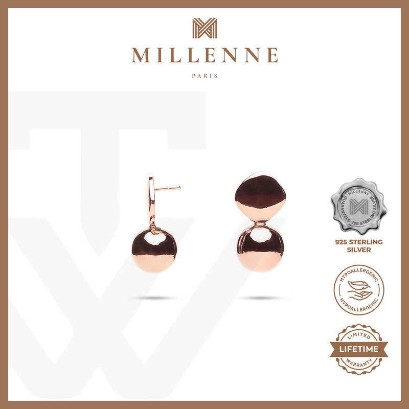 MILLENNE Minimal Pretty Spheres Rose Gold Drop Earrings with 925 Sterling Silver