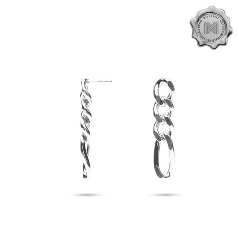 MILLENNE Millennia 2000 Figaro Chain Stud Silver Drop Earrings with 925 Sterling Silver