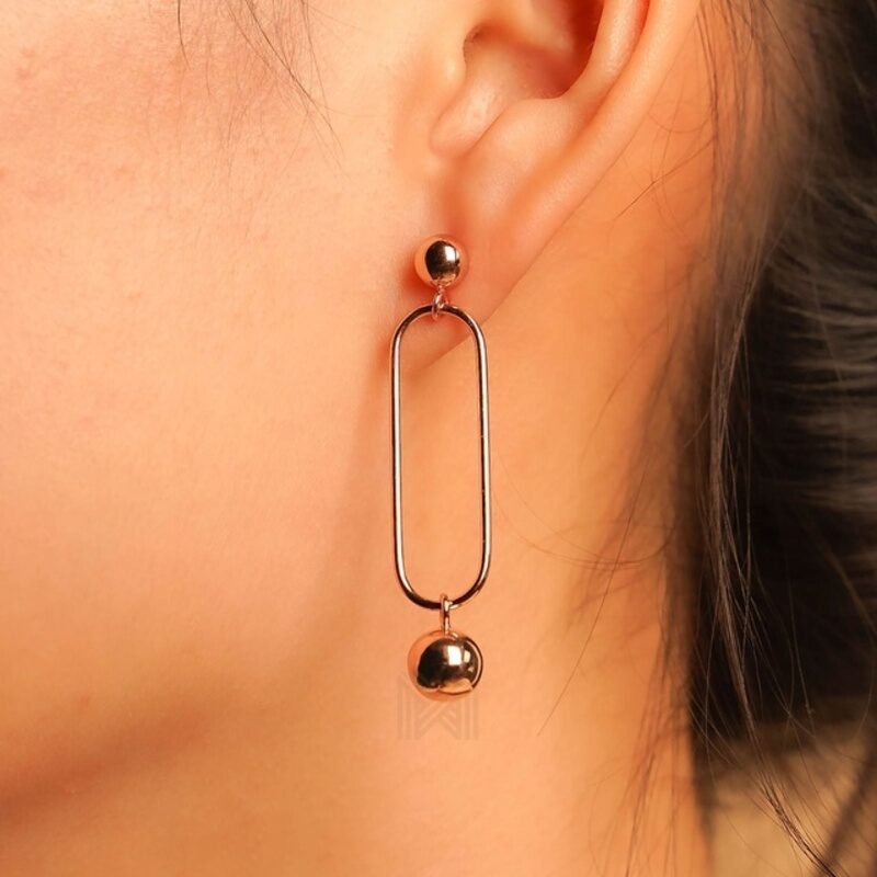 MILLENNE Minimal Oval Open Hanging Sphere Stud Rose Gold Drop Earrings with 925 Sterling Silver