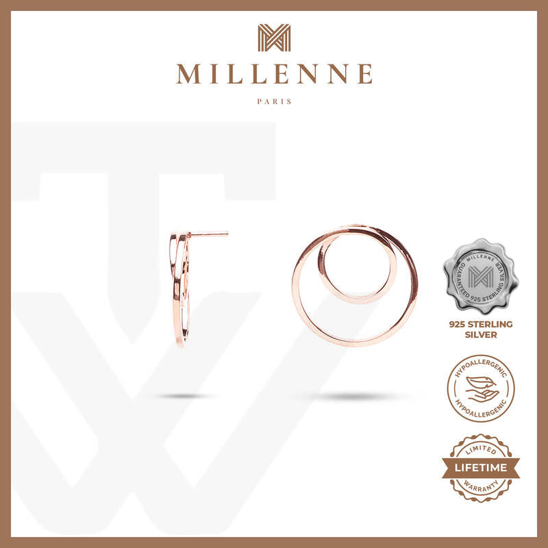 MILLENNE Minimal Double Circles Rose Gold Stud Earrings with 925 Sterling Silver