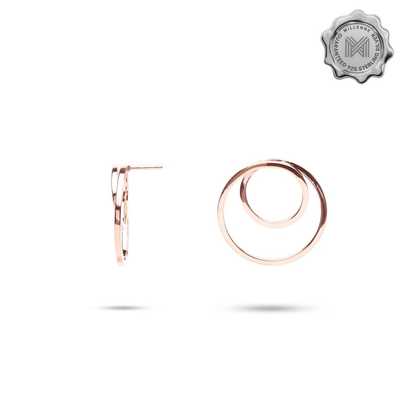 MILLENNE Minimal Double Circles Rose Gold Stud Earrings with 925 Sterling Silver