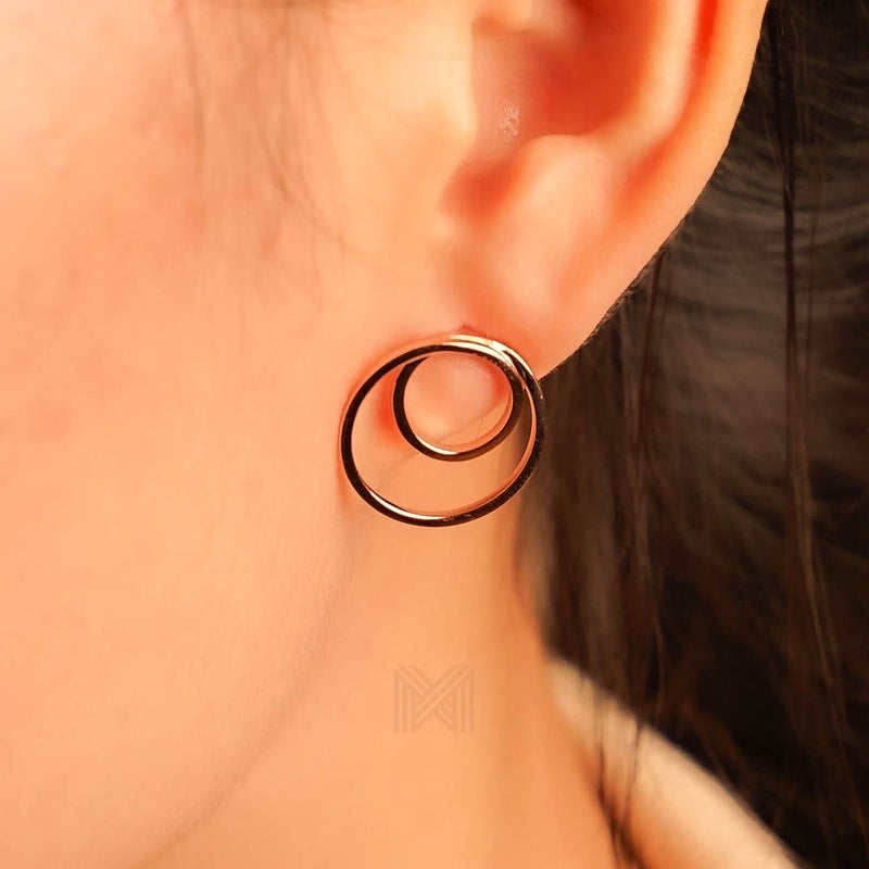 MILLENNE Minimal Double Circles Rose Gold Stud Earrings with 925 Sterling Silver