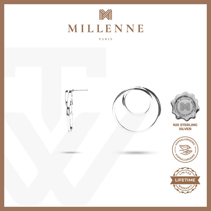 MILLENNE Minimal Double Circles Silver Stud Earrings with 925 Sterling Silver