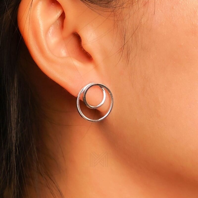 MILLENNE Minimal Double Circles Silver Stud Earrings with 925 Sterling Silver