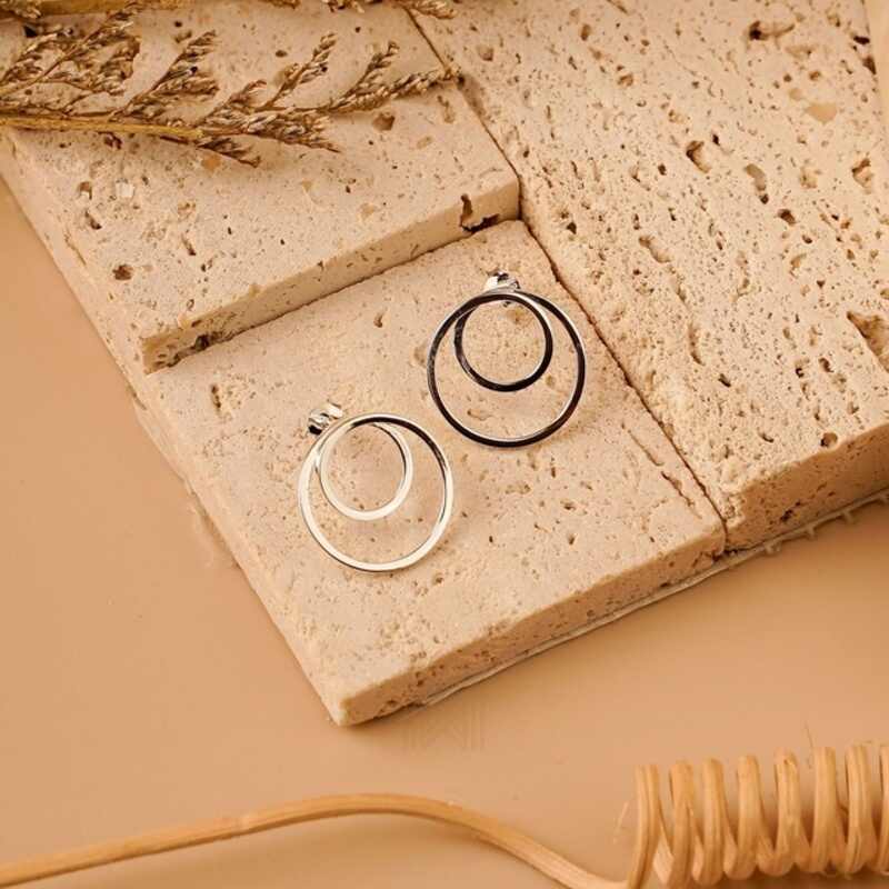 MILLENNE Minimal Double Circles Silver Stud Earrings with 925 Sterling Silver