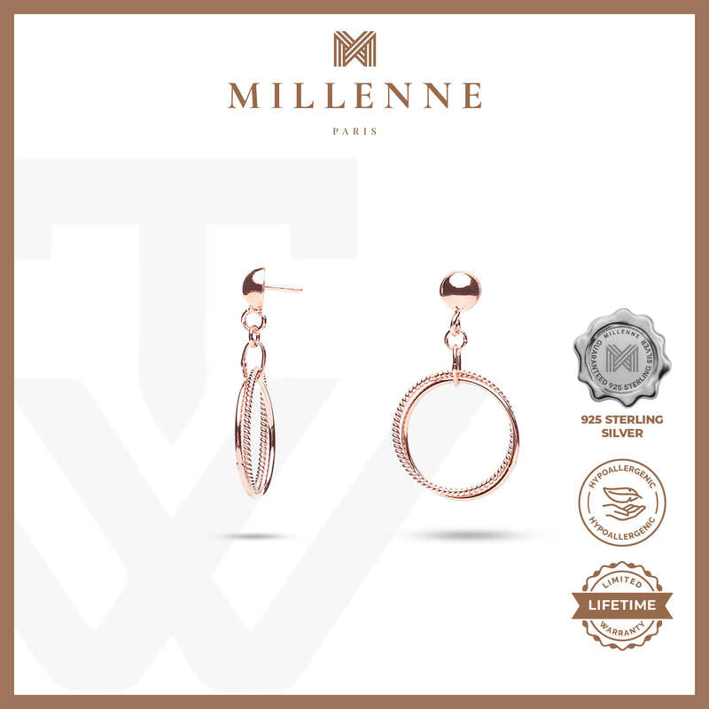 MILLENNE Minimal Twined Circles Rose Gold Drop Earrings with 925 Sterling Silver