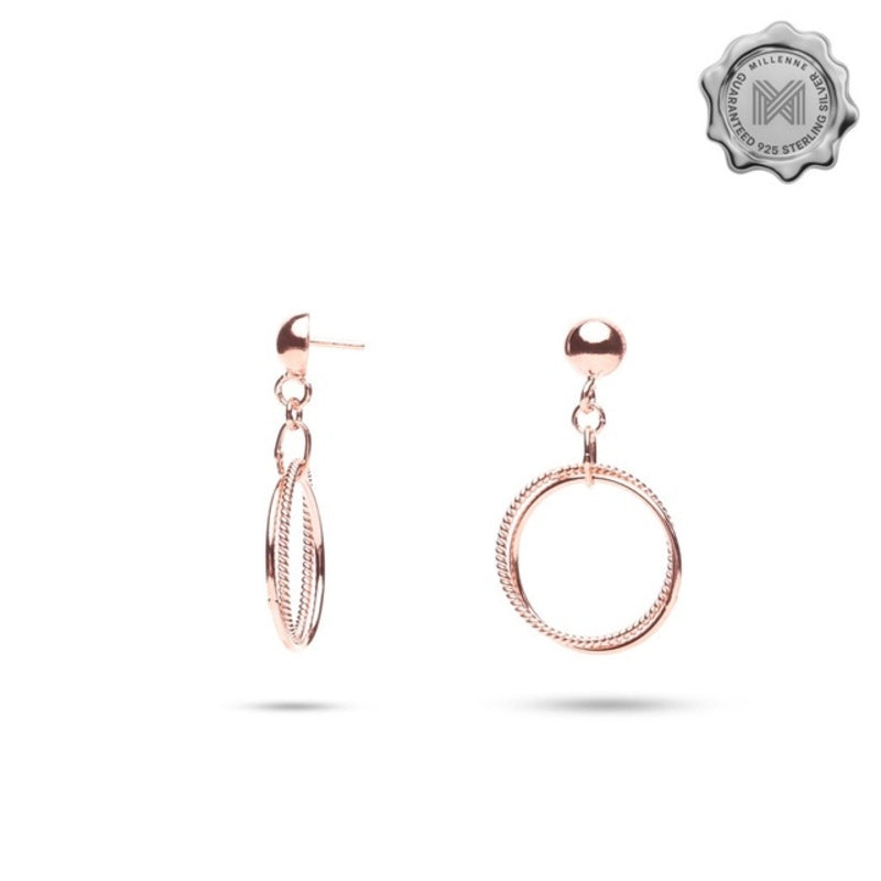 MILLENNE Minimal Twined Circles Rose Gold Drop Earrings with 925 Sterling Silver