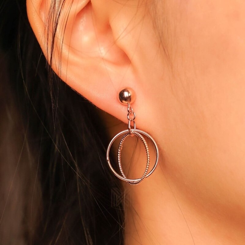 MILLENNE Minimal Twined Circles Rose Gold Drop Earrings with 925 Sterling Silver