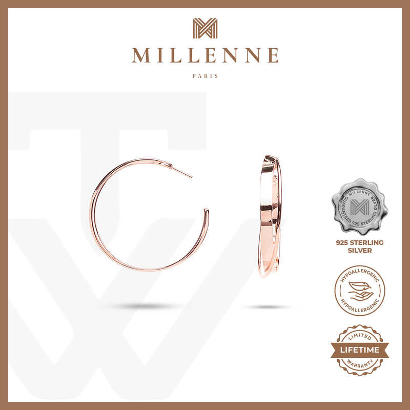 MILLENNE Minimal Criss Cross Stud Rose Gold Hoop Earrings with 925 Sterling Silver