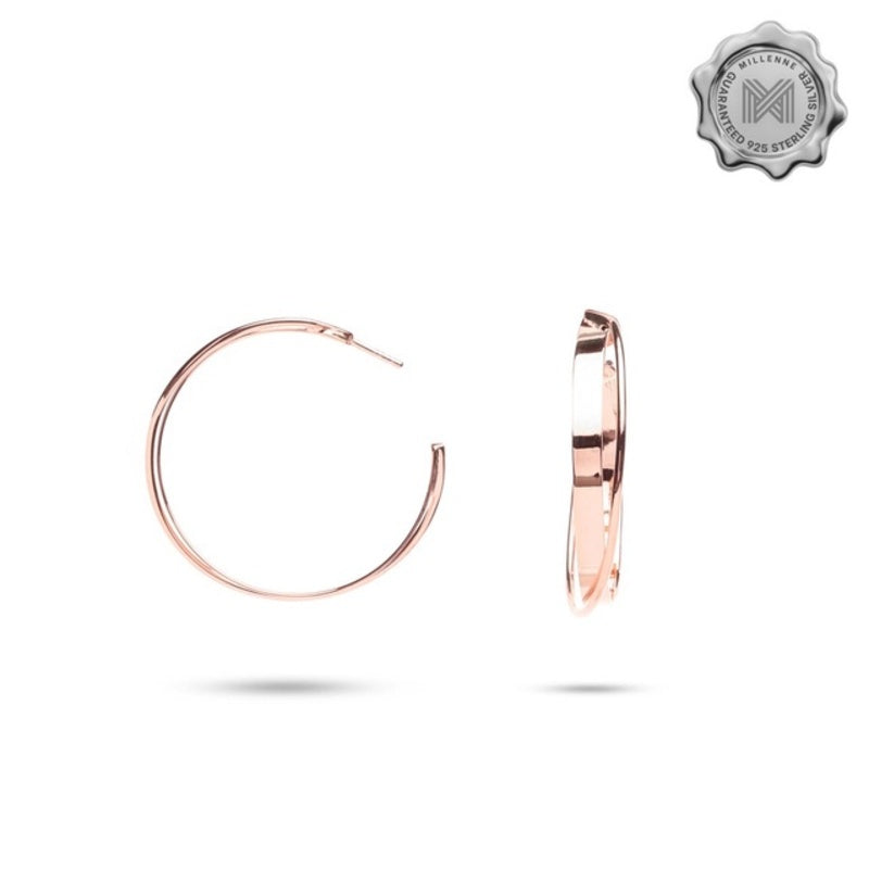 MILLENNE Minimal Criss Cross Stud Rose Gold Hoop Earrings with 925 Sterling Silver