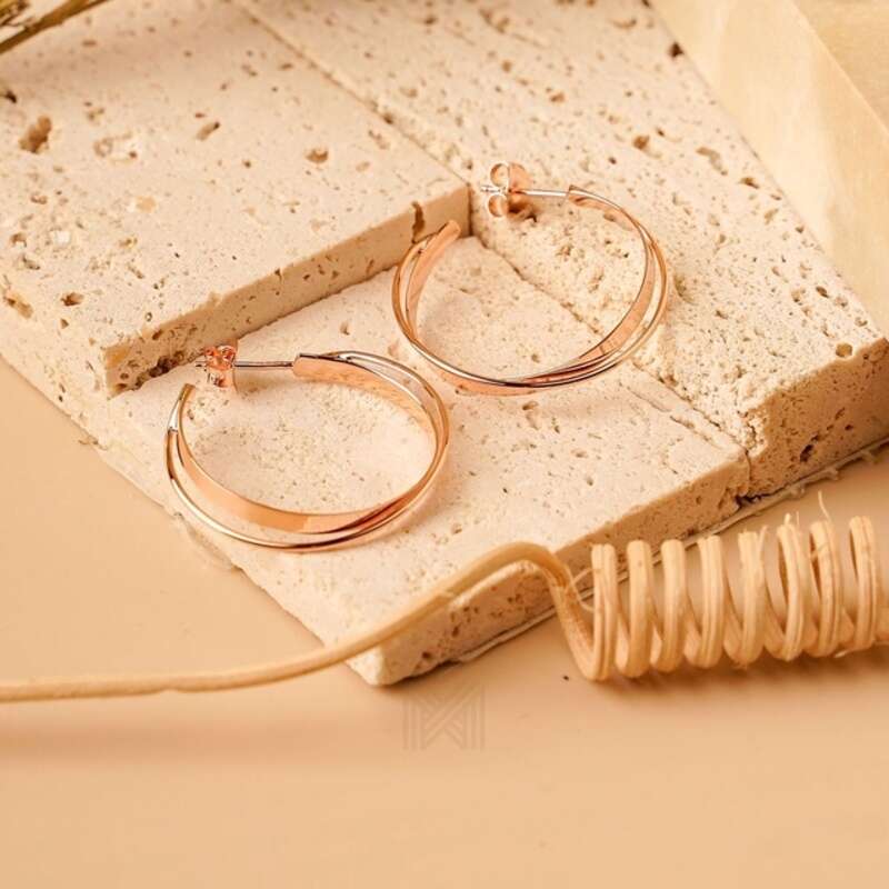 MILLENNE Minimal Criss Cross Stud Rose Gold Hoop Earrings with 925 Sterling Silver