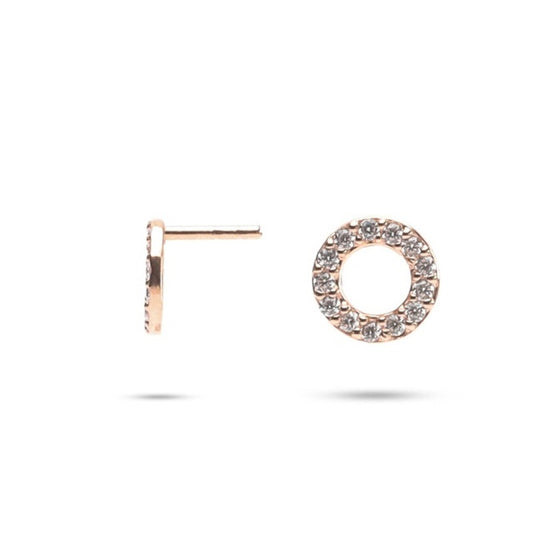 MILLENNE Minimal Open Circle Cubic Zirconia Rose Gold Stud Earrings with 925 Sterling Silver