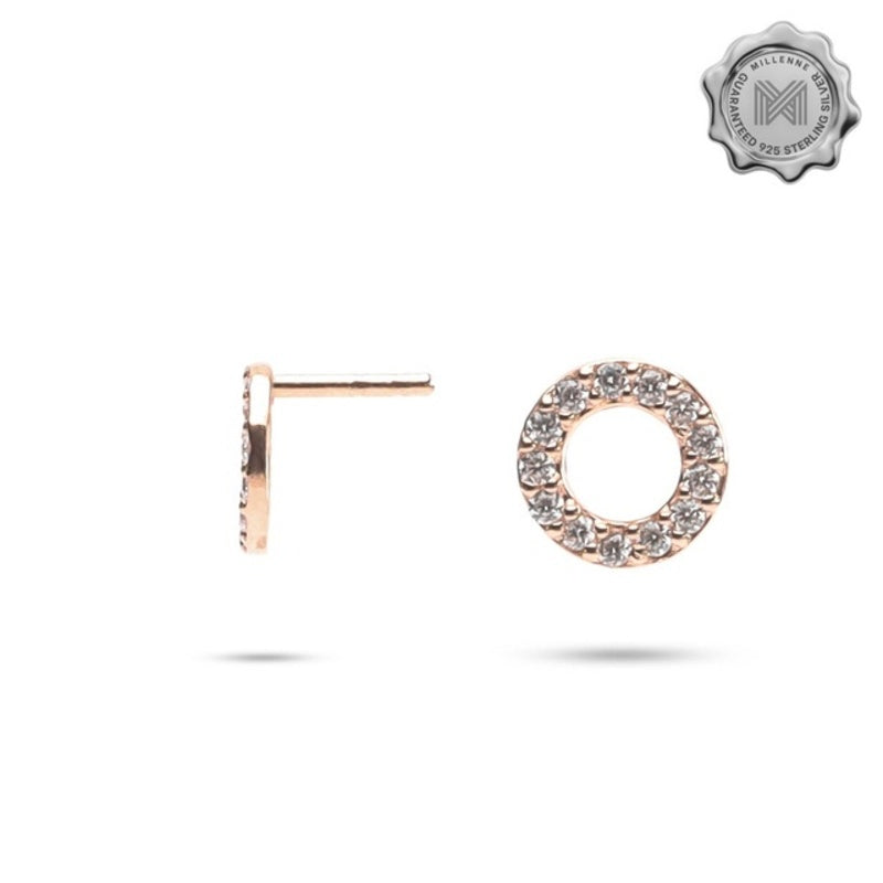 MILLENNE Minimal Open Circle Cubic Zirconia Rose Gold Stud Earrings with 925 Sterling Silver