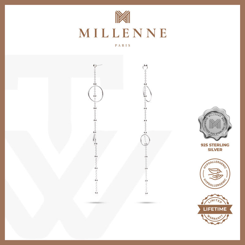 MILLENNE Minimal Satellite Halo Silver Chain Stud Earrings with 925 Sterling Silver