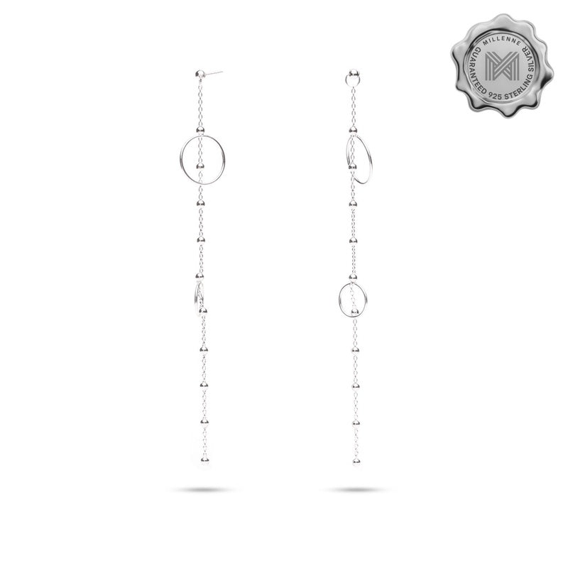 MILLENNE Minimal Satellite Halo Silver Chain Stud Earrings with 925 Sterling Silver