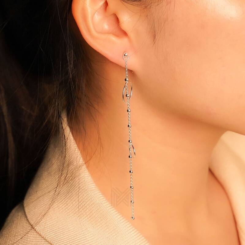 MILLENNE Minimal Satellite Halo Silver Chain Stud Earrings with 925 Sterling Silver