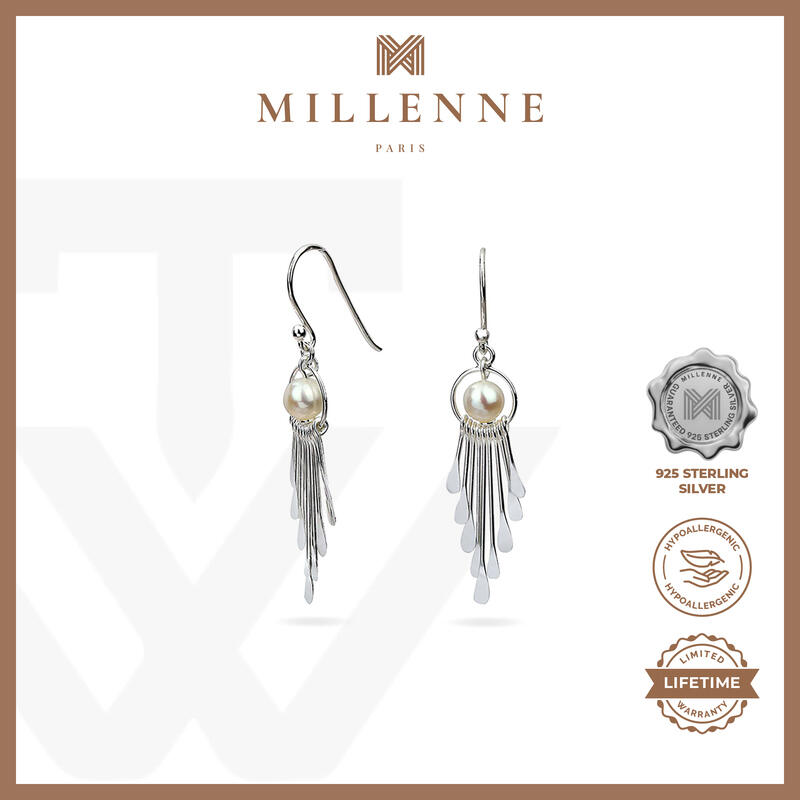 MILLENNE Millennia 2000 Freshwater Pearls Silver Hook Silver Dangle Earrings with 925 Sterling Silver