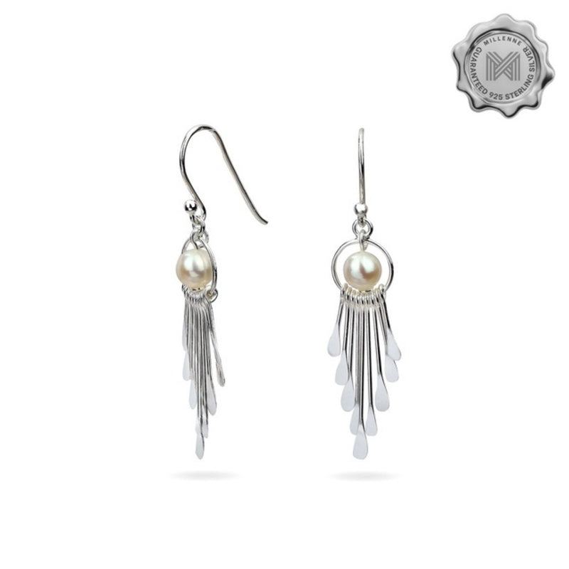 MILLENNE Millennia 2000 Freshwater Pearls Silver Hook Silver Dangle Earrings with 925 Sterling Silver