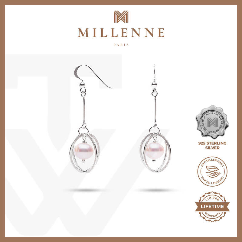 MILLENNE Minimal Freshwater Pearls Silver Beaded Hook Earrings with 925 Sterling Silver