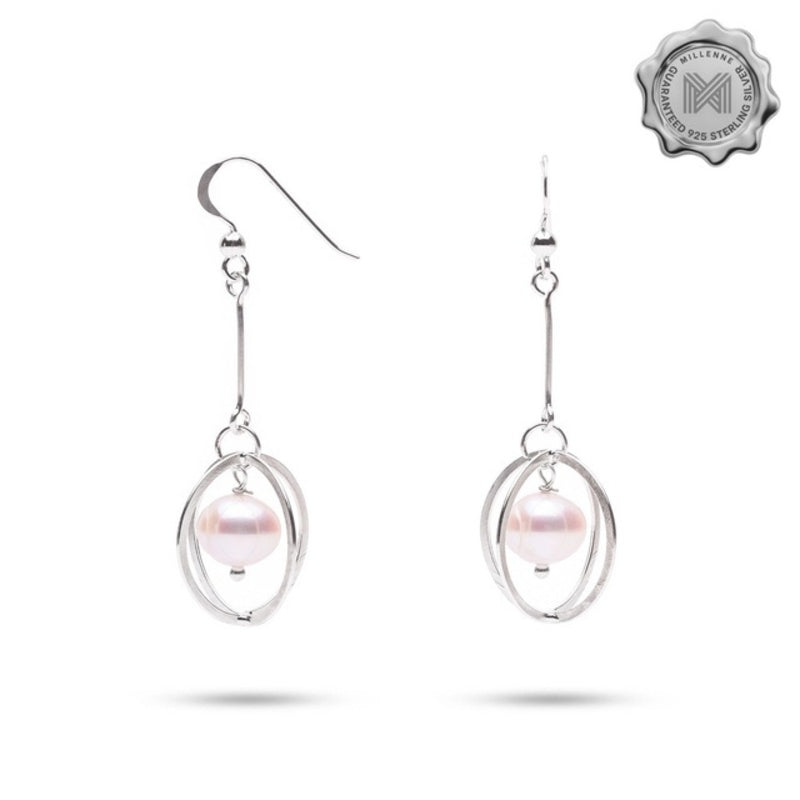 MILLENNE Minimal Freshwater Pearls Silver Beaded Hook Earrings with 925 Sterling Silver