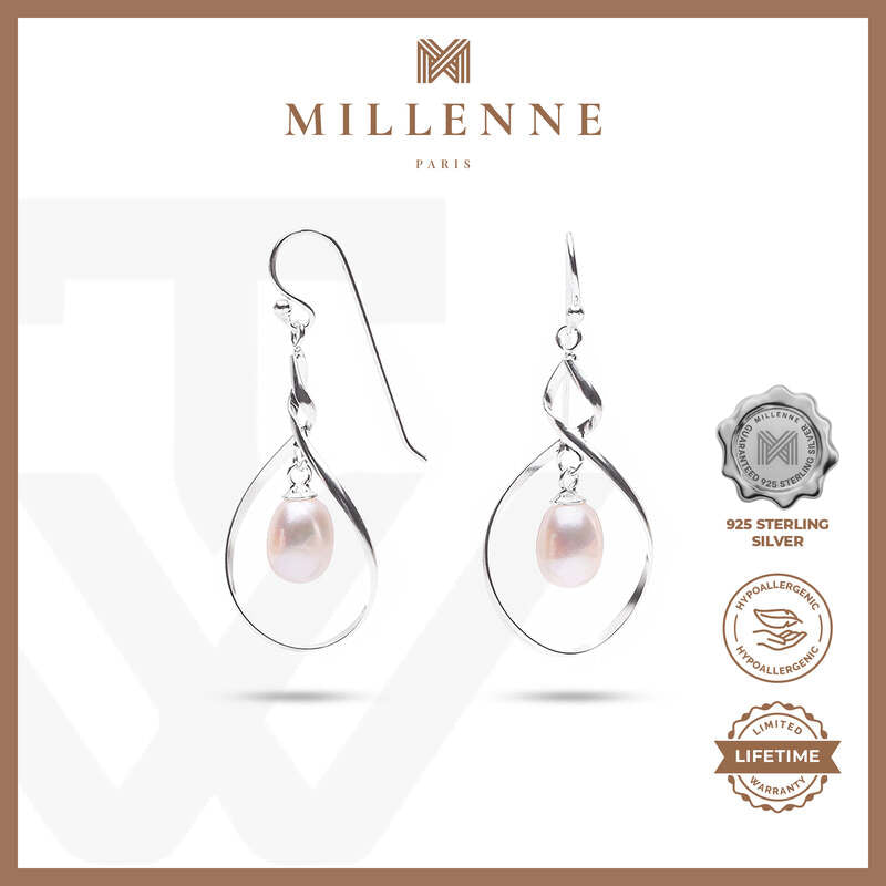 MILLENNE Minimal Freshwater Pearls Infinity Silver Hook Earrings with 925 Sterling Silver