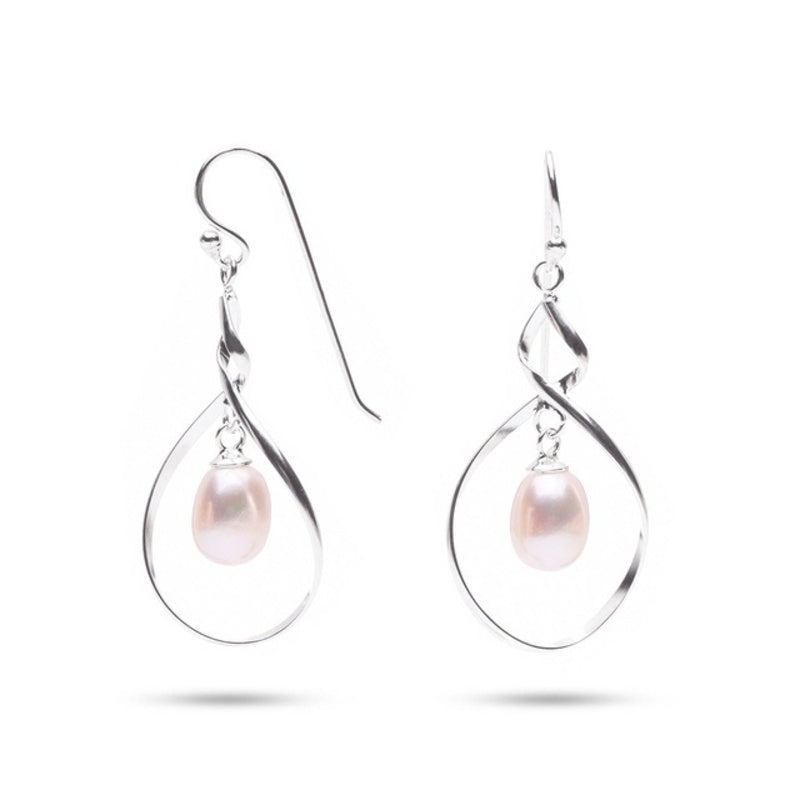 MILLENNE Minimal Freshwater Pearls Infinity Silver Hook Earrings with 925 Sterling Silver