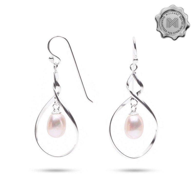 MILLENNE Minimal Freshwater Pearls Infinity Silver Hook Earrings with 925 Sterling Silver