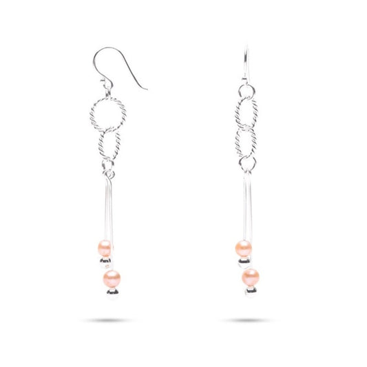 MILLENNE Millennia 2000 Freshwater Pearls Links Hook and Beaded Silver Dangle Earrings with 925 Sterling Silver