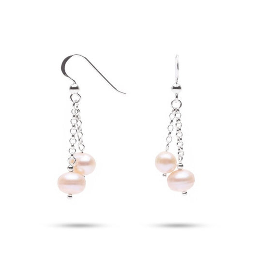 MILLENNE Millennia 2000 Freshwater Pearls Double Beaded Silver Dangle Earrings with 925 Sterling Silver