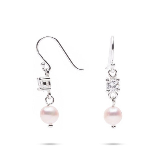 MILLENNE Made For The Night Freshwater Pearls and Studded Cubic Zirconia Silver Dangle Earrings with 925 Sterling Silver