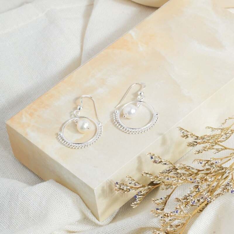 MILLENNE Millennia 2000 Freshwater Pearls Beaded Silver Hook Earrings with 925 Sterling Silver