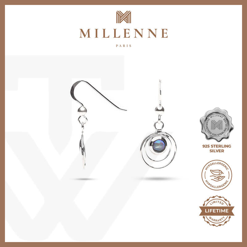 MILLENNE Millennia 2000 Abalone Shell Concentric Silver Hook Earrings with 925 Sterling Silver