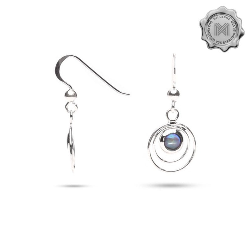 MILLENNE Millennia 2000 Abalone Shell Concentric Silver Hook Earrings with 925 Sterling Silver