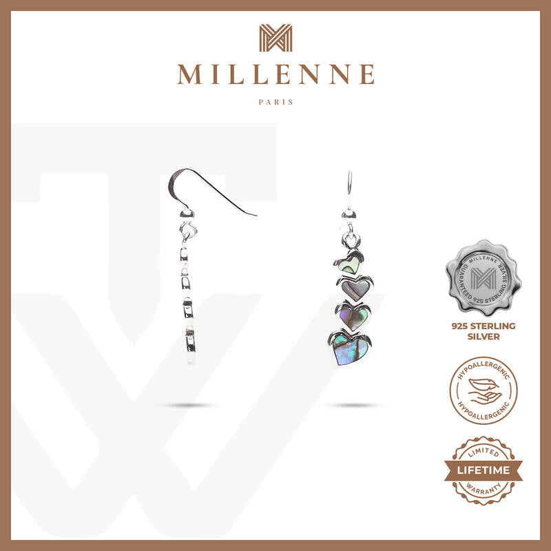 MILLENNE Millennia 2000 Abalone Shell Love Silver Dangle Earrings with 925 Sterling Silver