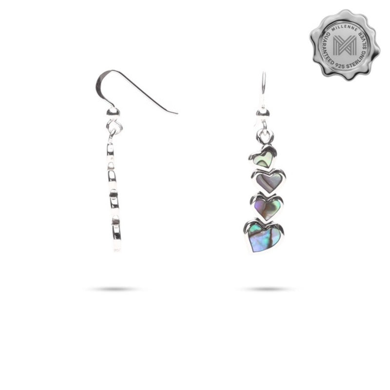 MILLENNE Millennia 2000 Abalone Shell Love Silver Dangle Earrings with 925 Sterling Silver