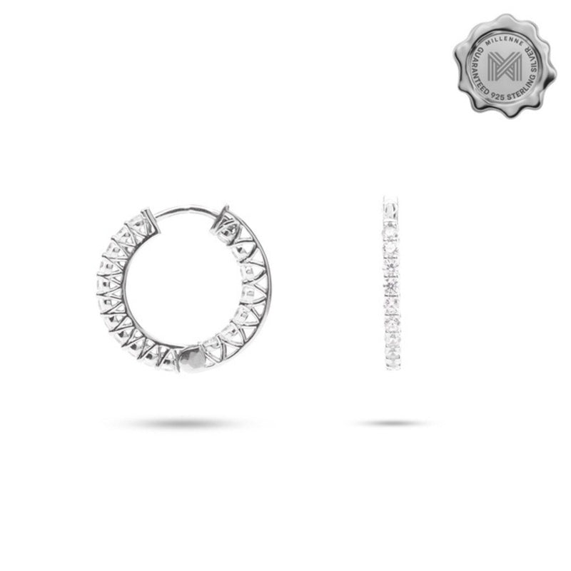 MILLENNE Made For The Night Flat Sun Cubic Zirconia Rhodium Hoop Earrings with 925 Sterling Silver