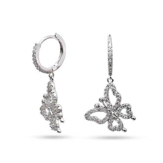 MILLENNE Millennia 2000 Cubic Zirconia Butterfly Danglers Rhodium Hoop Earrings with 925 Sterling Silver