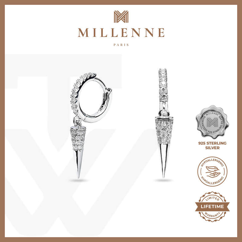 MILLENNE Made For The Night Spike Cubic Zirconia Silver Hoop Earrings with 925 Sterling Silver