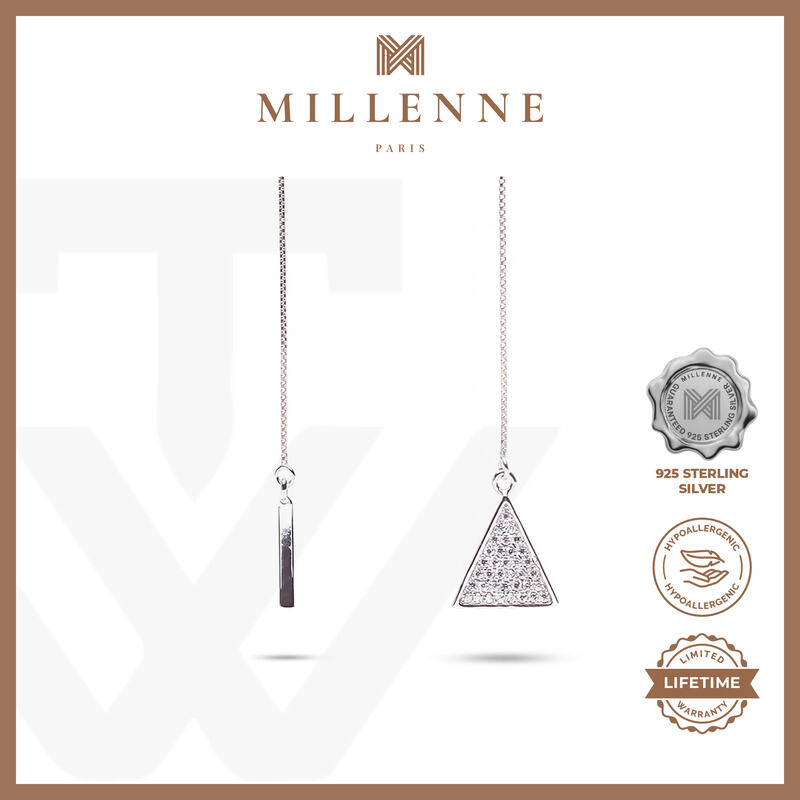 MILLENNE Millennia 2000 Triangle Cubic Zirconia Silver Threader Earrings with 925 Sterling Silver